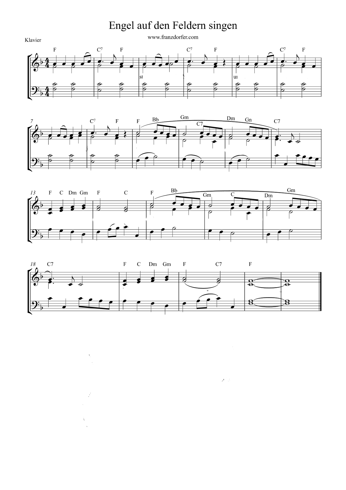 Ebgel auf den Feldern, KLavier, Noten, F